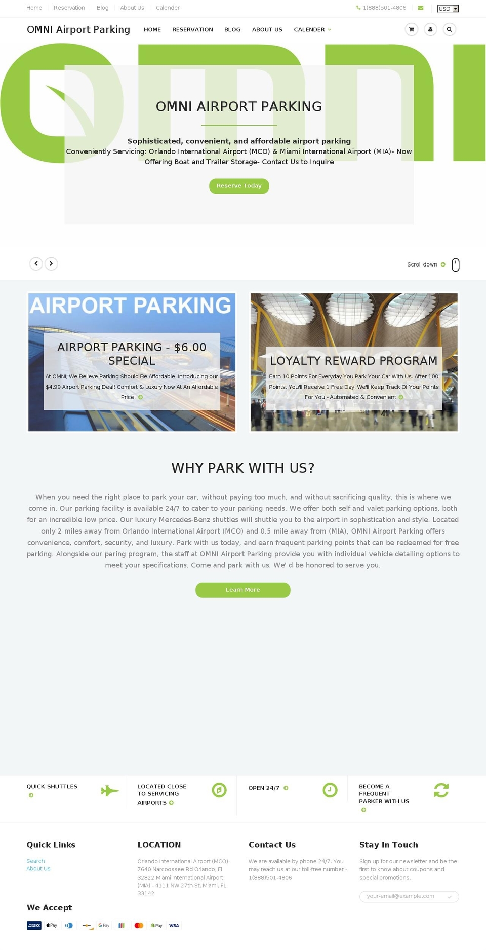 omniairportparking.com shopify website screenshot