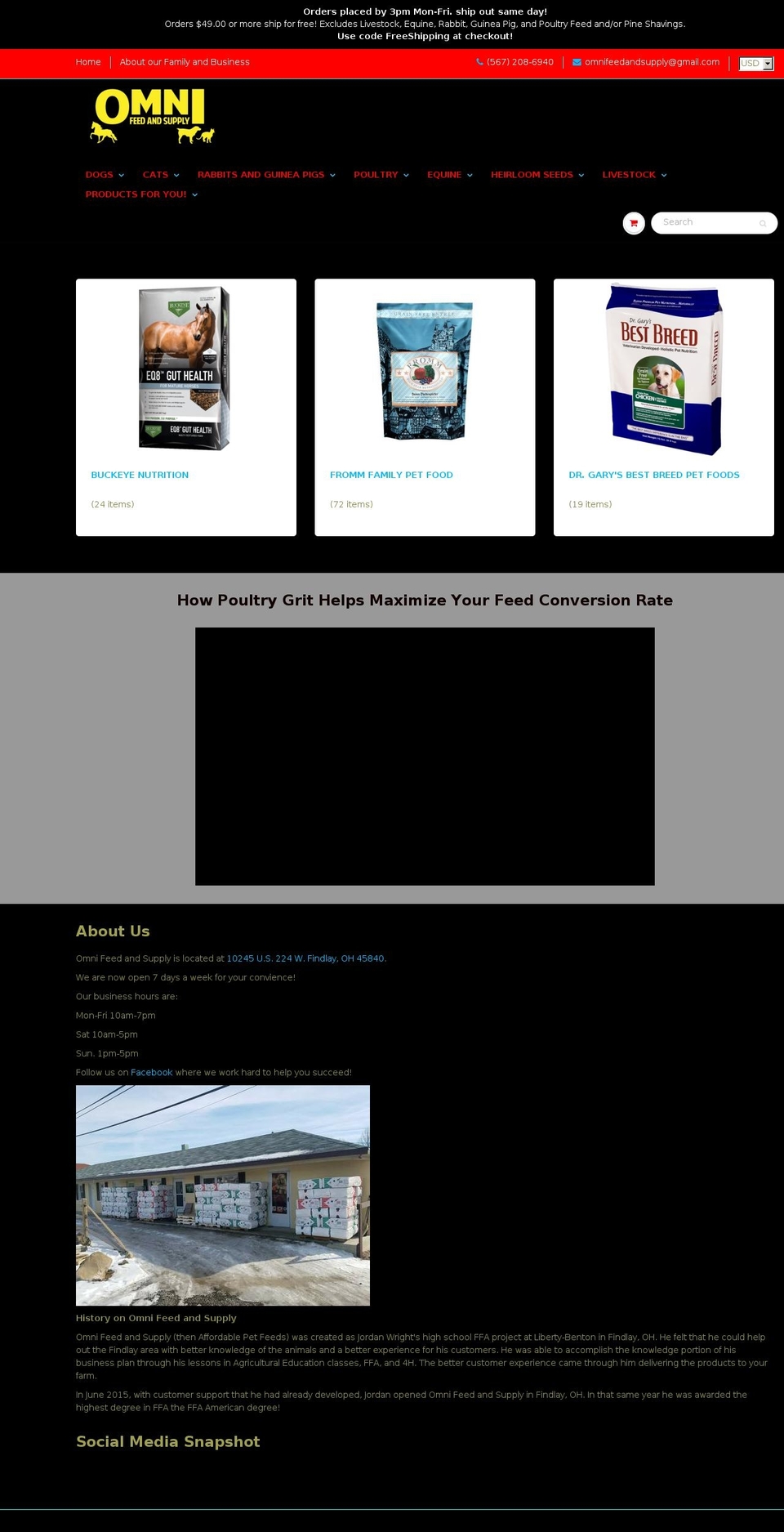 omnifeedandsupply.com shopify website screenshot