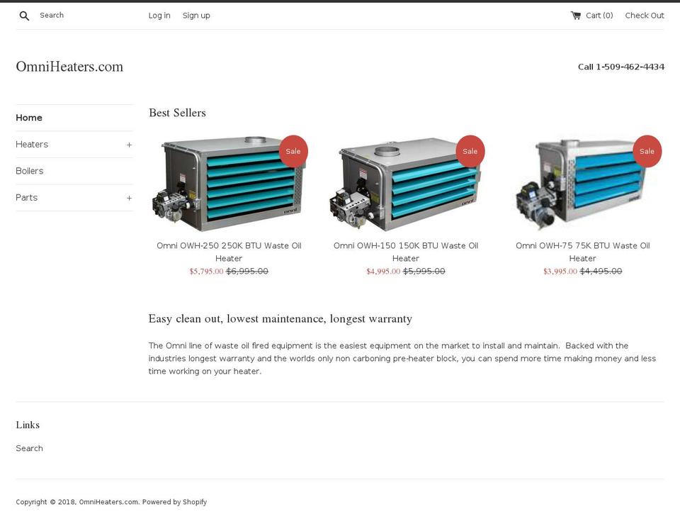 omniheaters.com — Shopify storefront screenshot