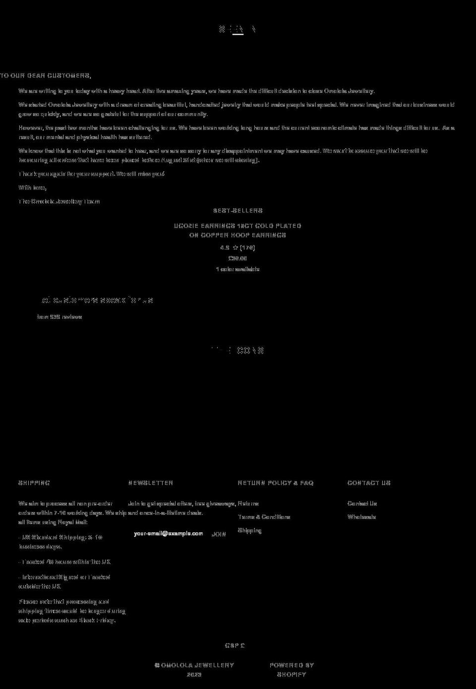 omololajewellery.com shopify website screenshot