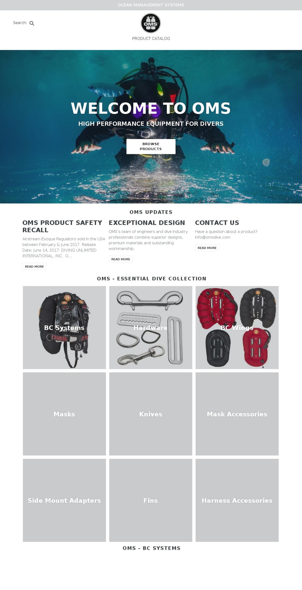 omsdive-ca.com — Shopify storefront screenshot