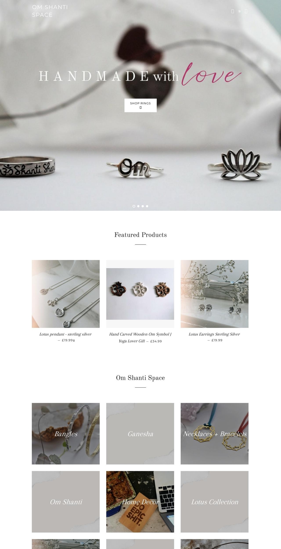 omshantispace.co.uk shopify website screenshot