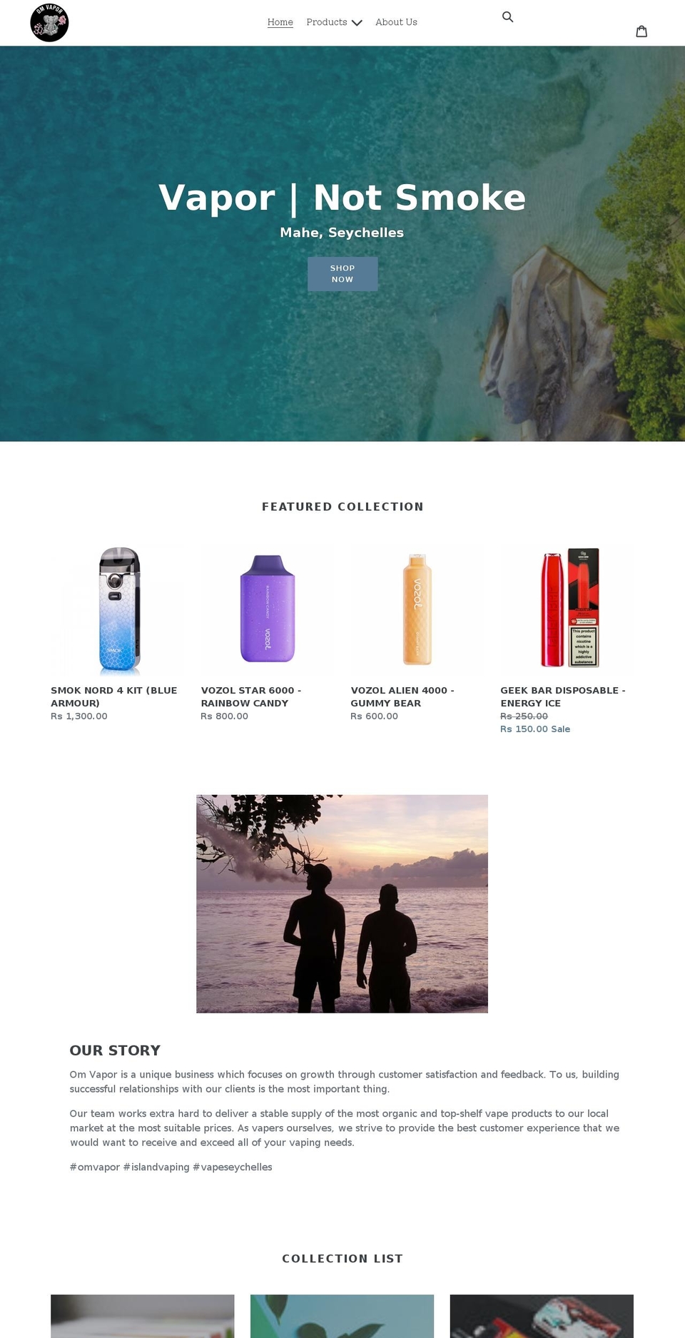 omvapor.com shopify website screenshot