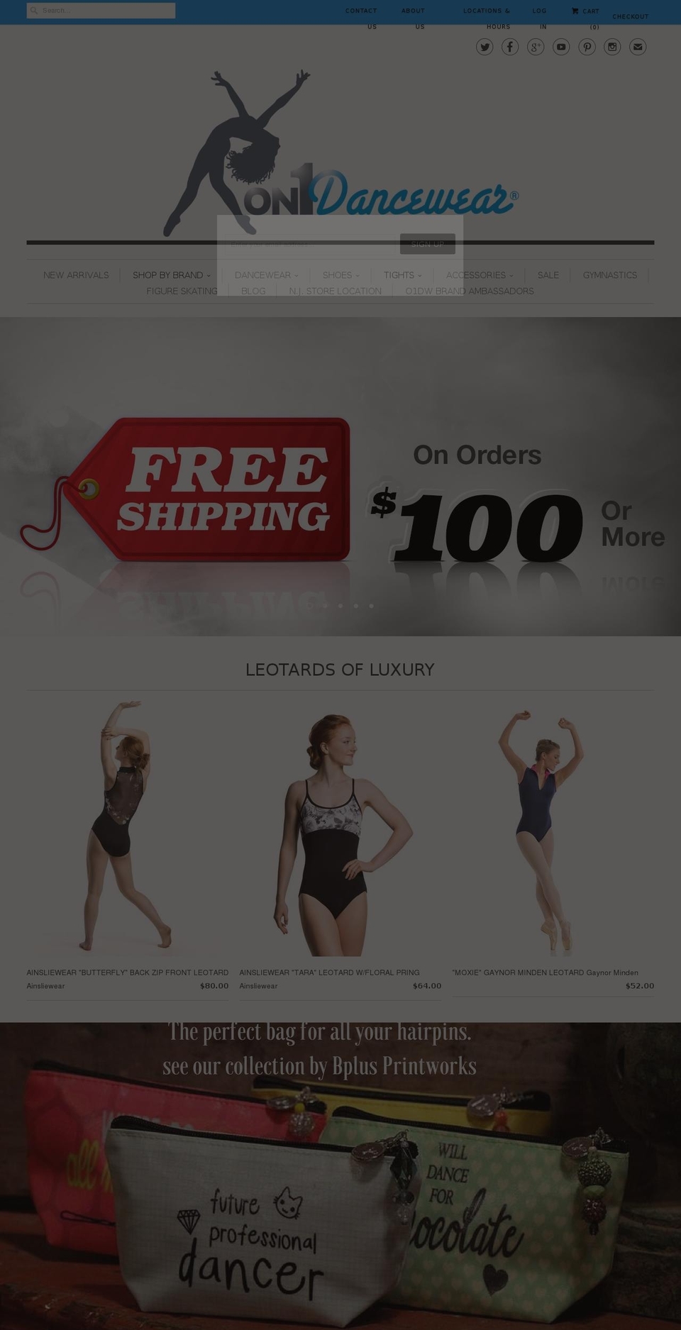 on1dancewear.net shopify website screenshot