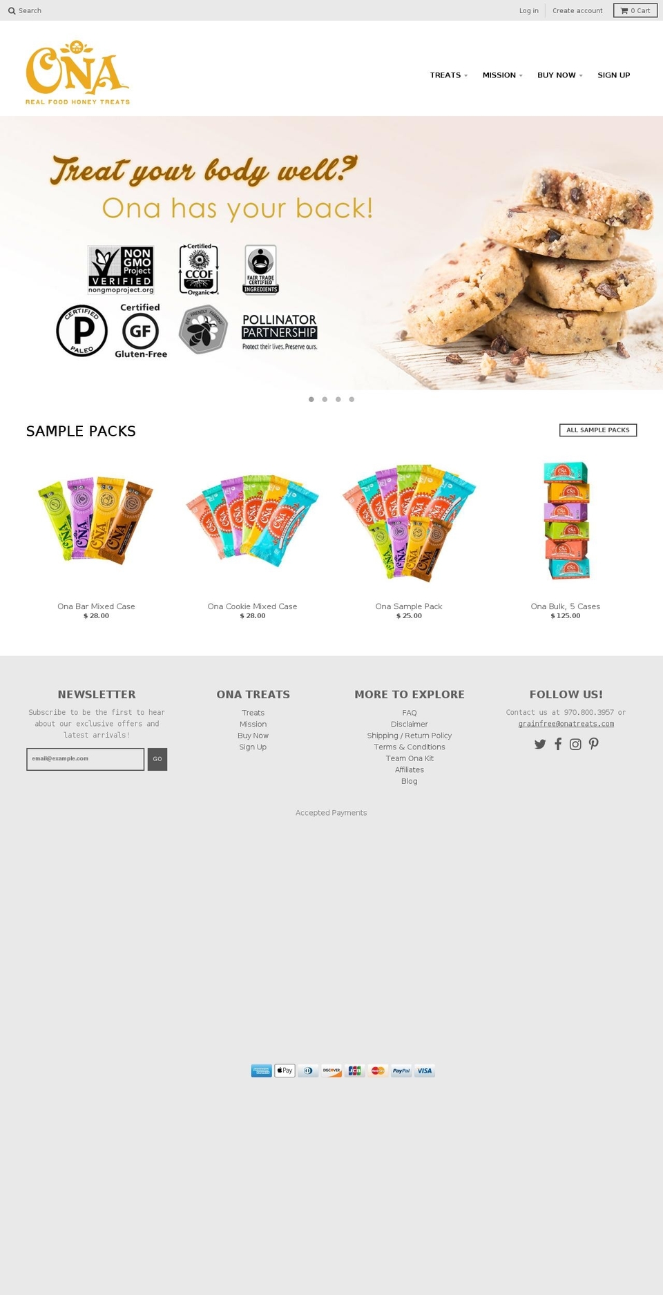 onabars.com shopify website screenshot
