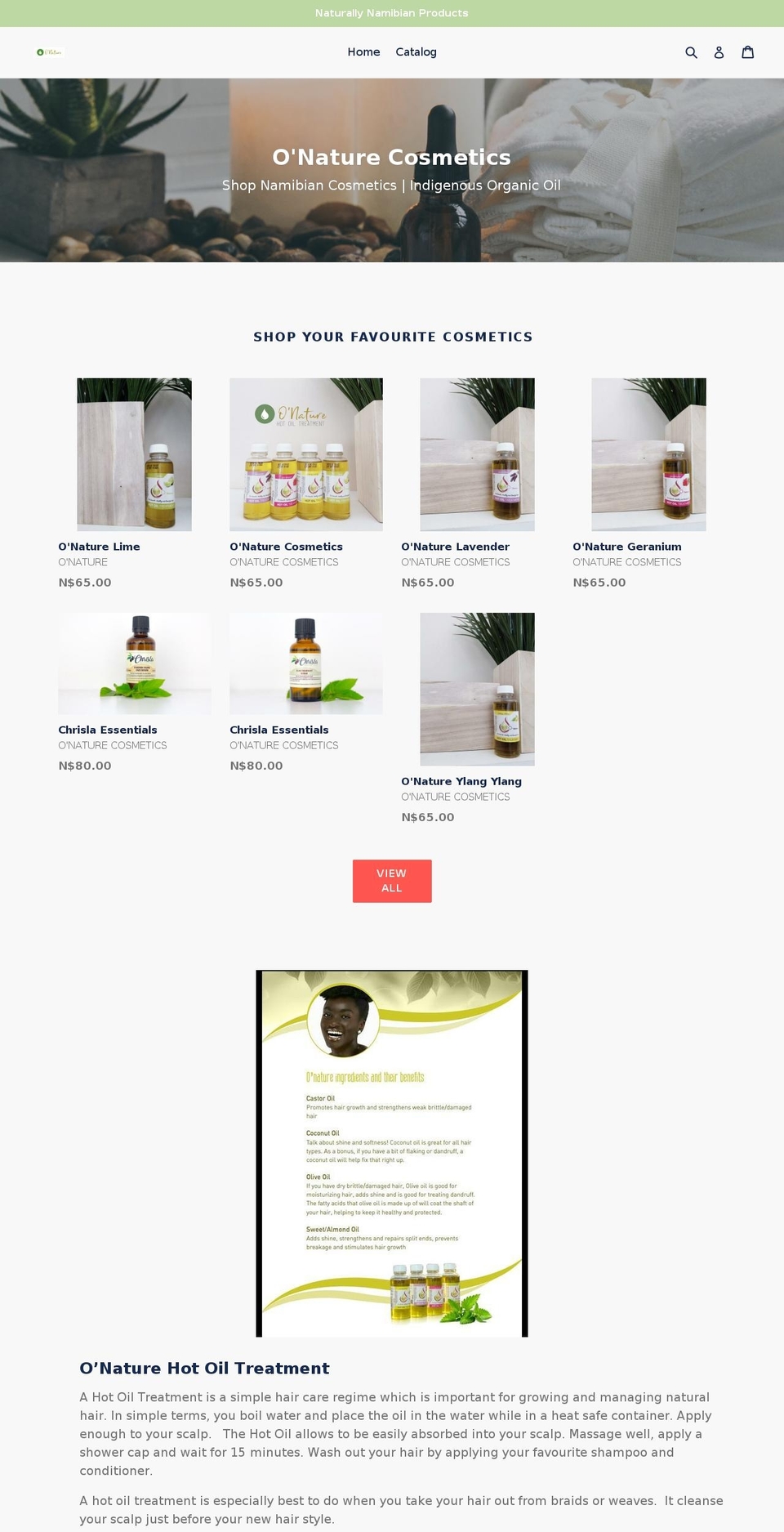 onaturecosmetics.com — Shopify storefront screenshot