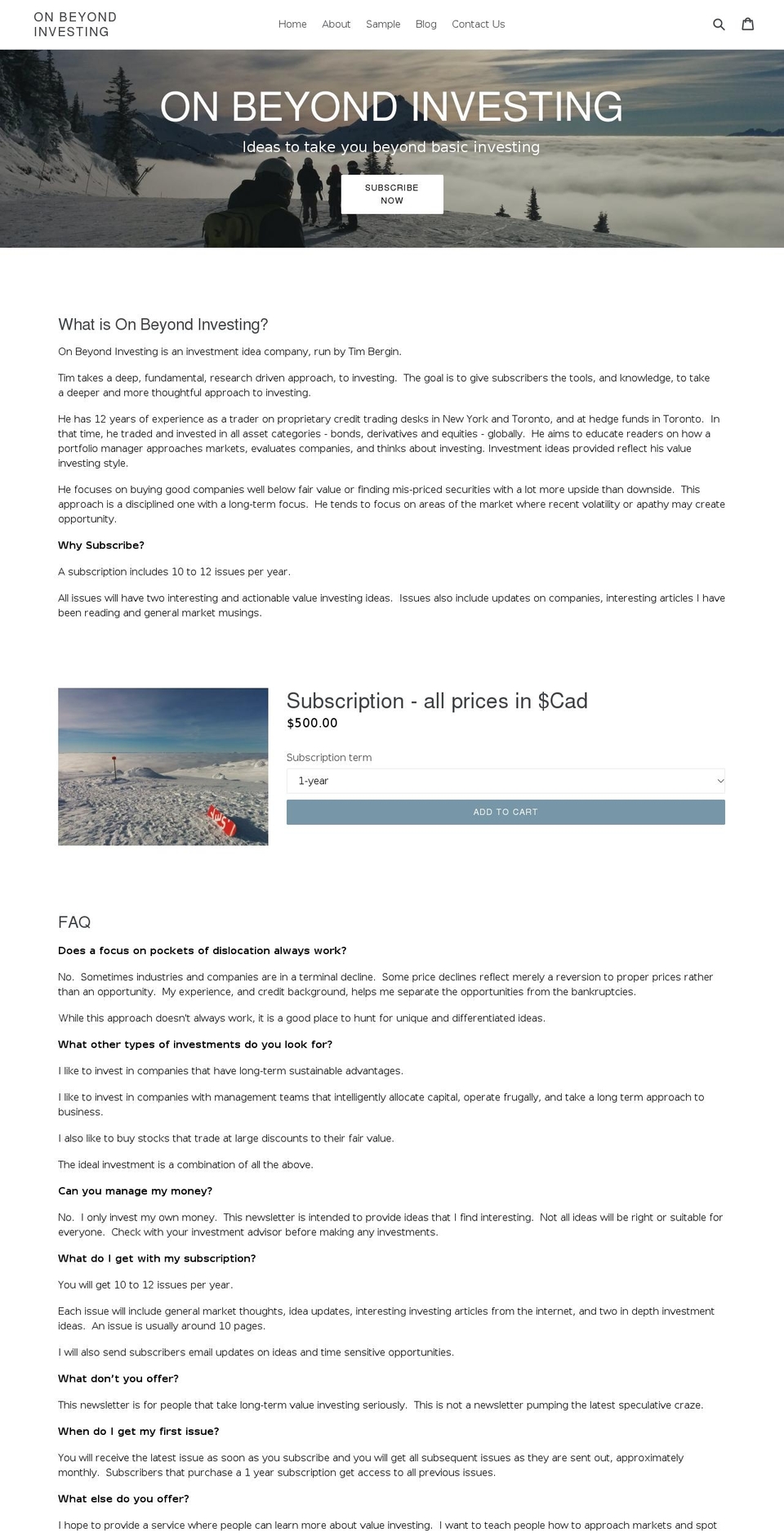 onbeyondinvesting.com — Shopify storefront screenshot
