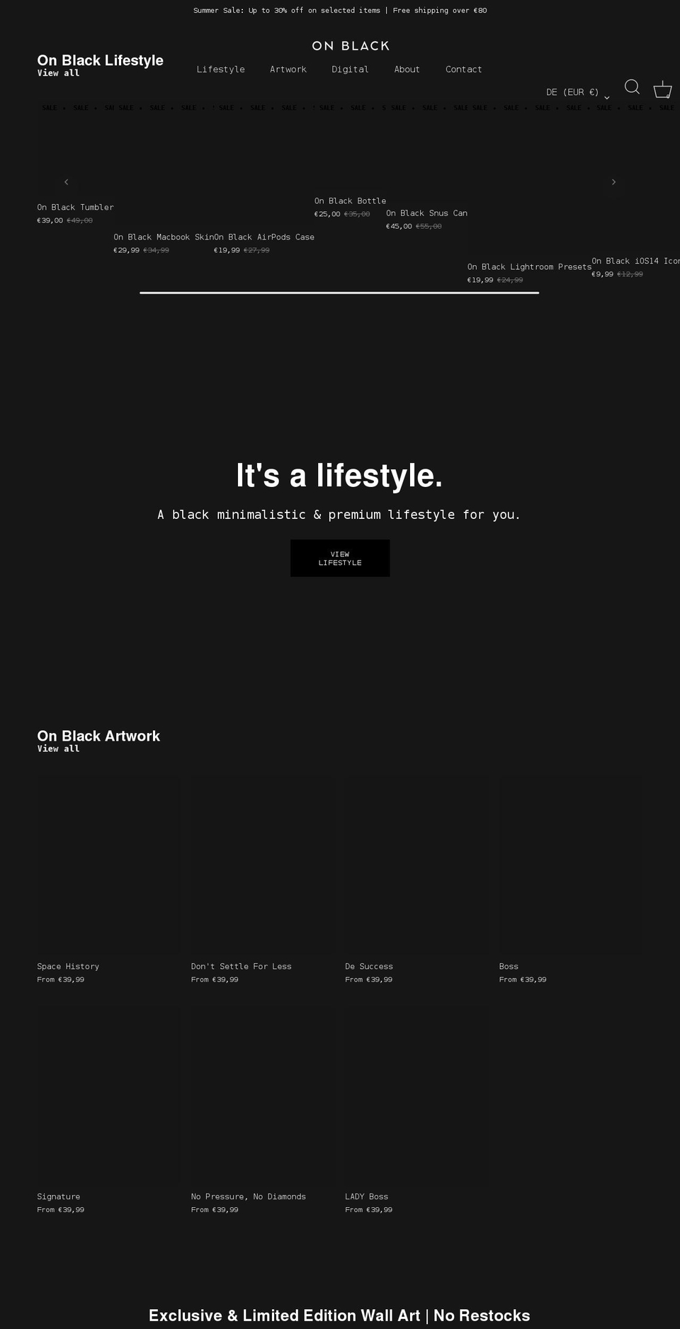 onblack.com shopify website screenshot
