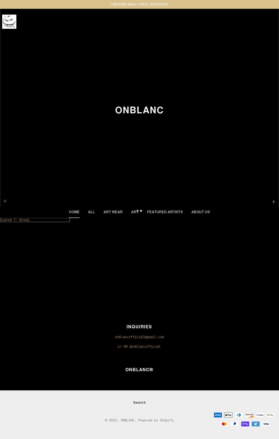 onblancofficial.com shopify website screenshot