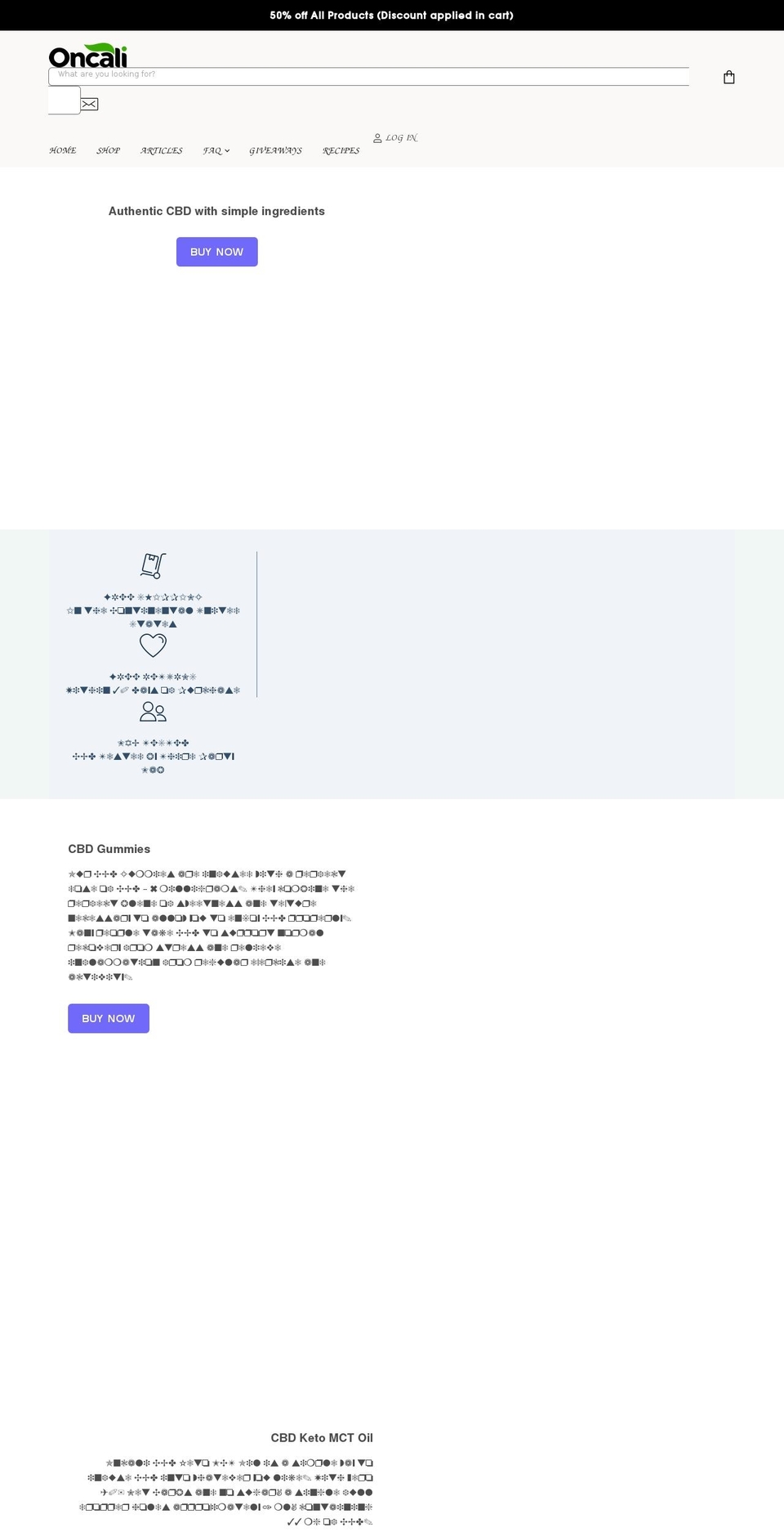 oncali.com shopify website screenshot