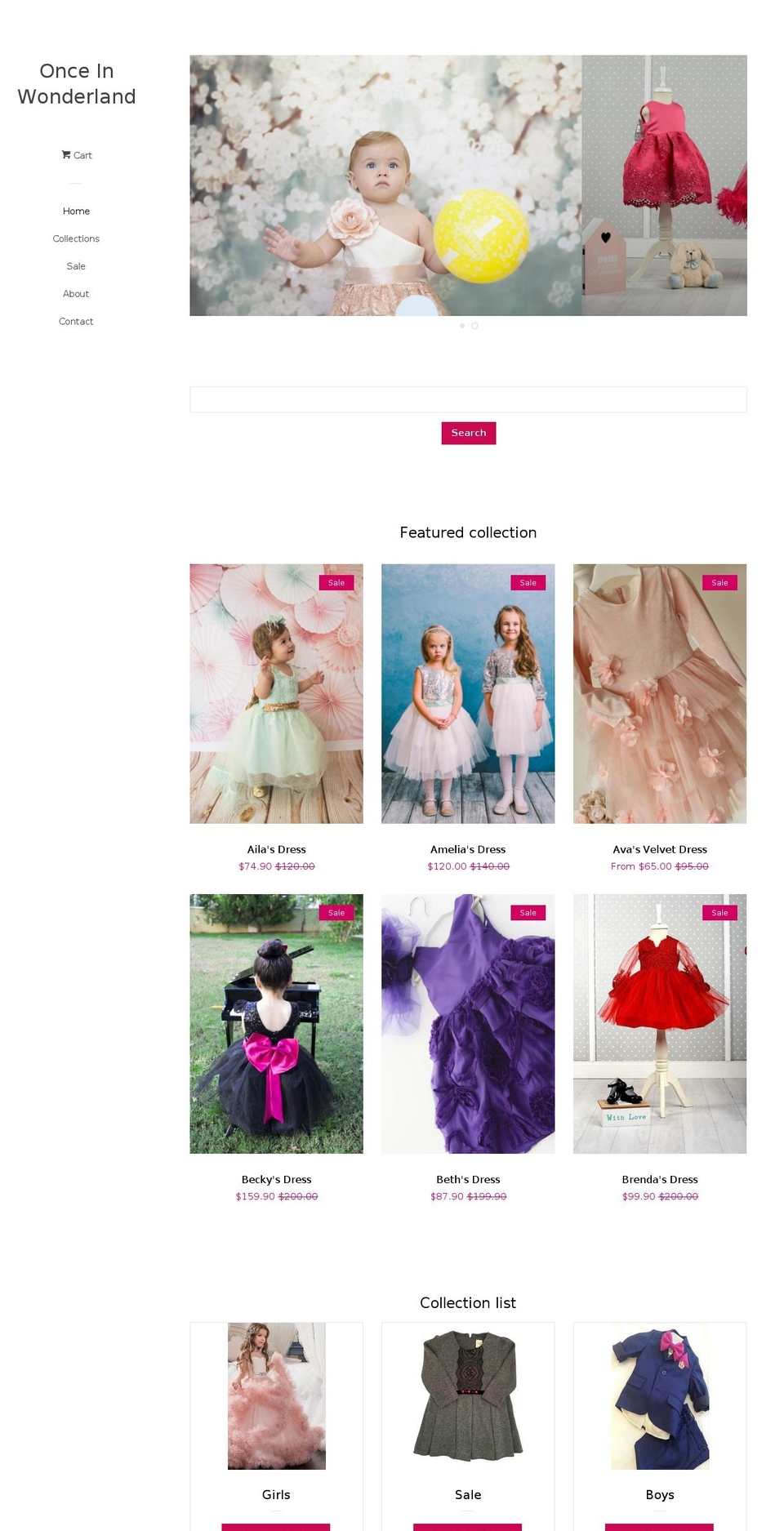 onceinwonderland.com — Shopify storefront screenshot
