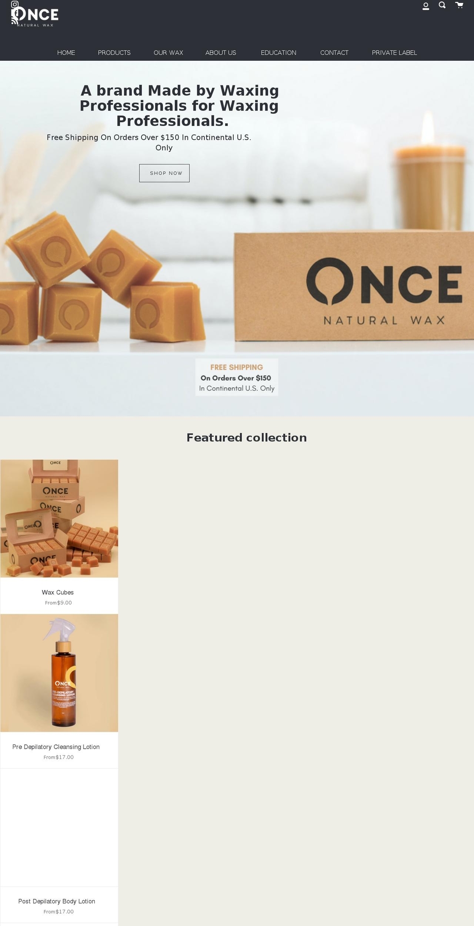 oncenaturalwax.com shopify website screenshot