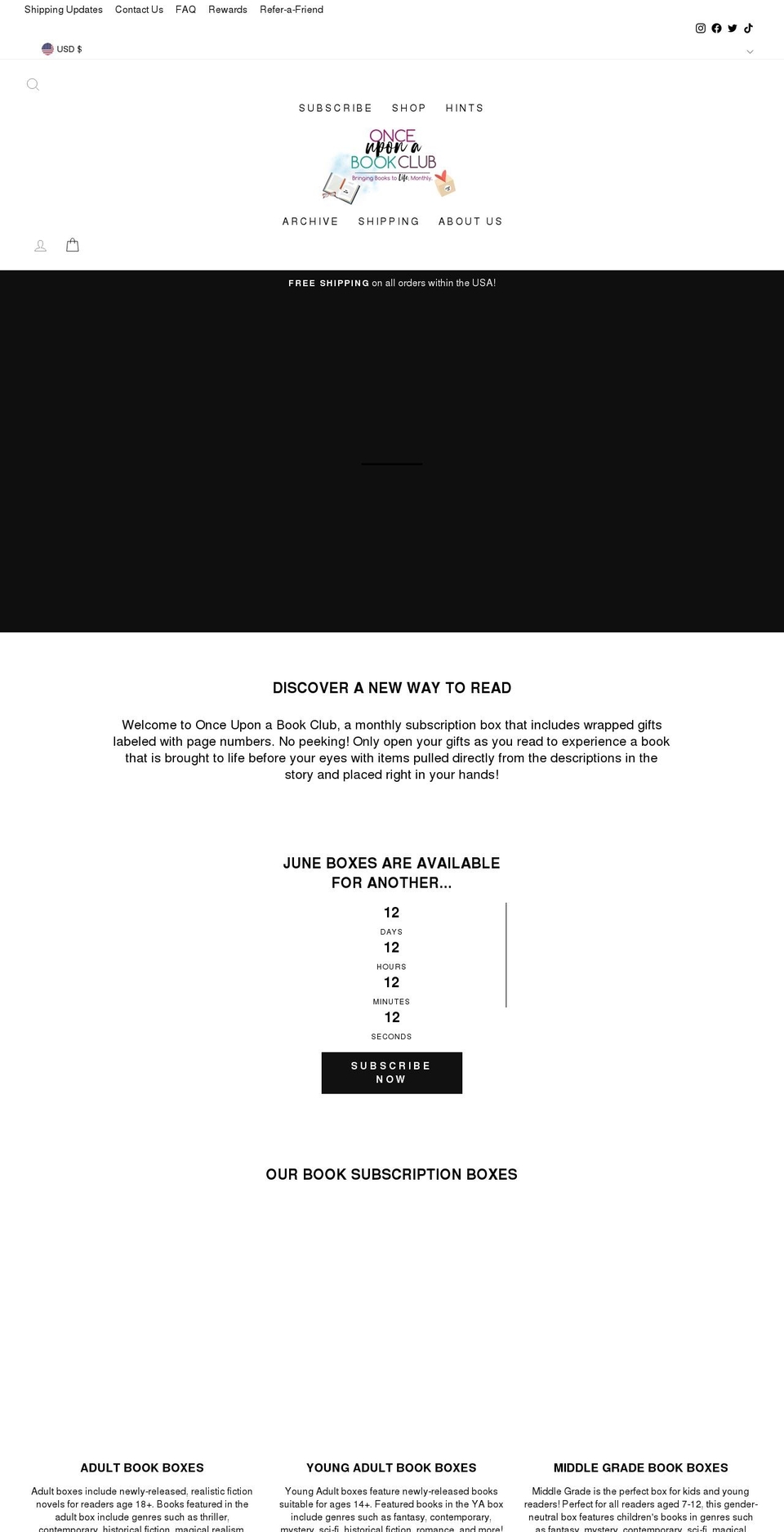 onceuponabookclub.com shopify website screenshot