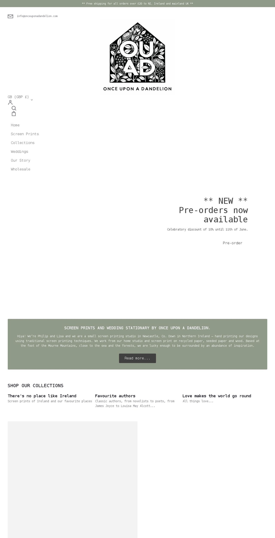 onceuponadandelion.com shopify website screenshot