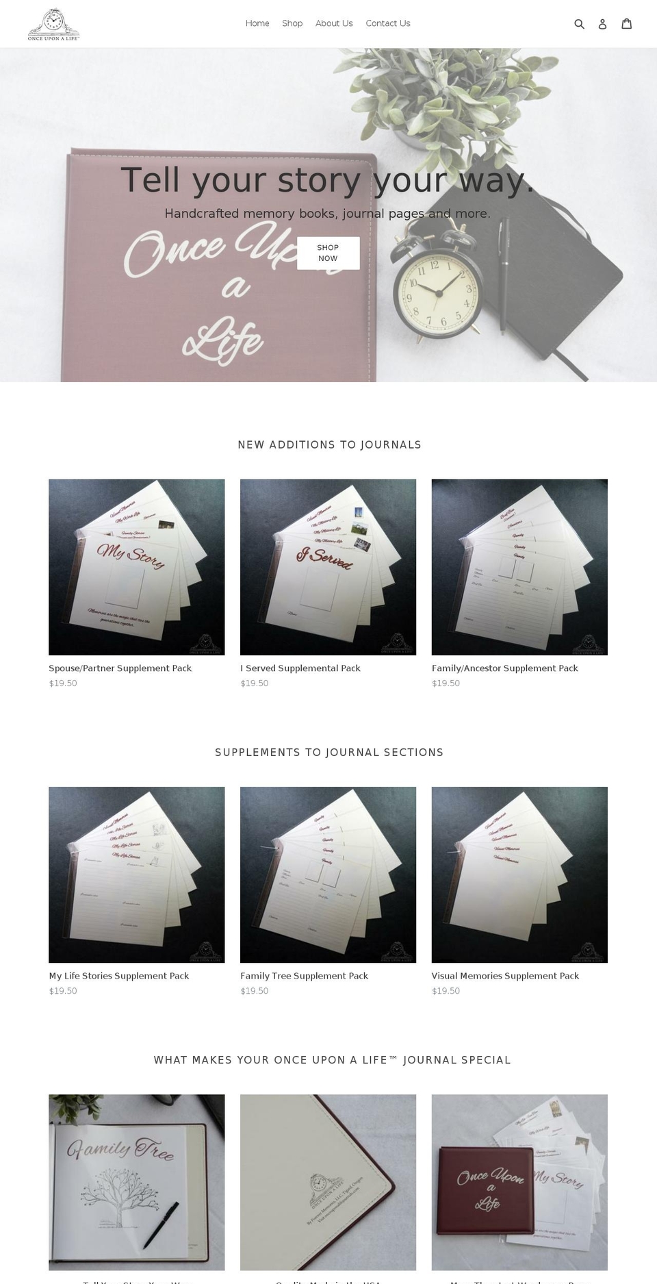 onceuponalifejournals.com shopify website screenshot