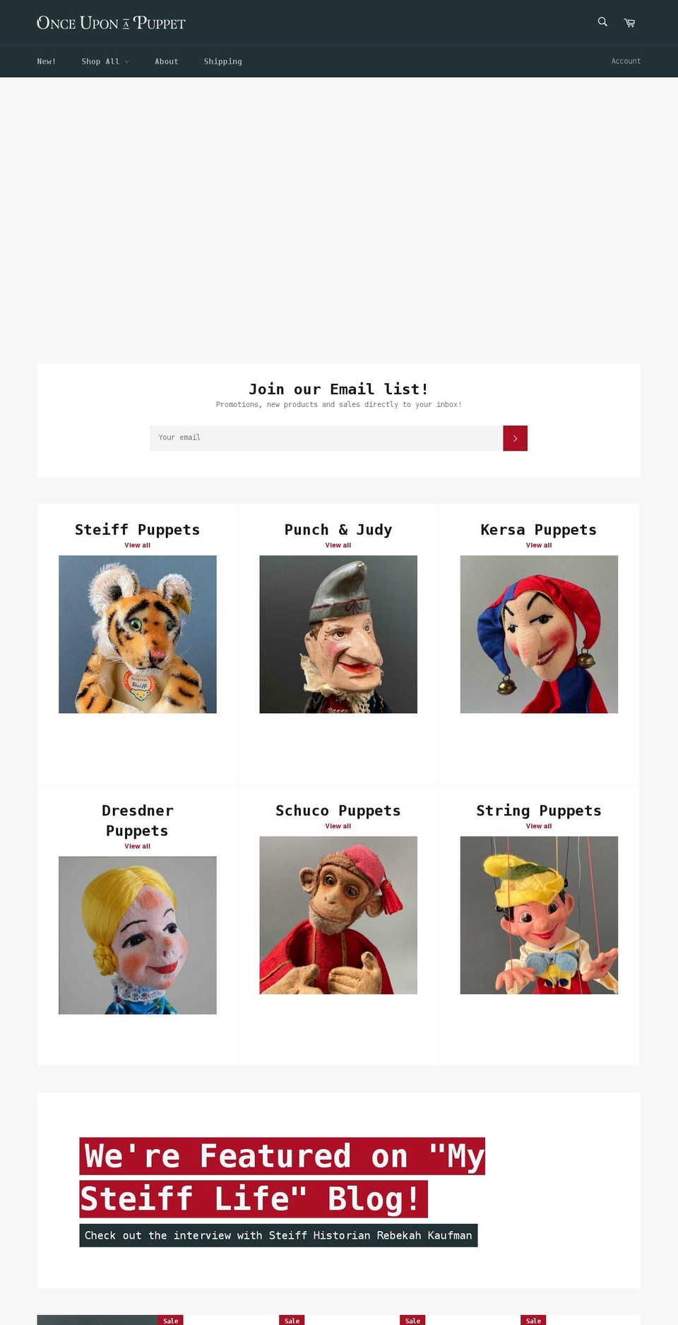 onceuponapuppet.com shopify website screenshot