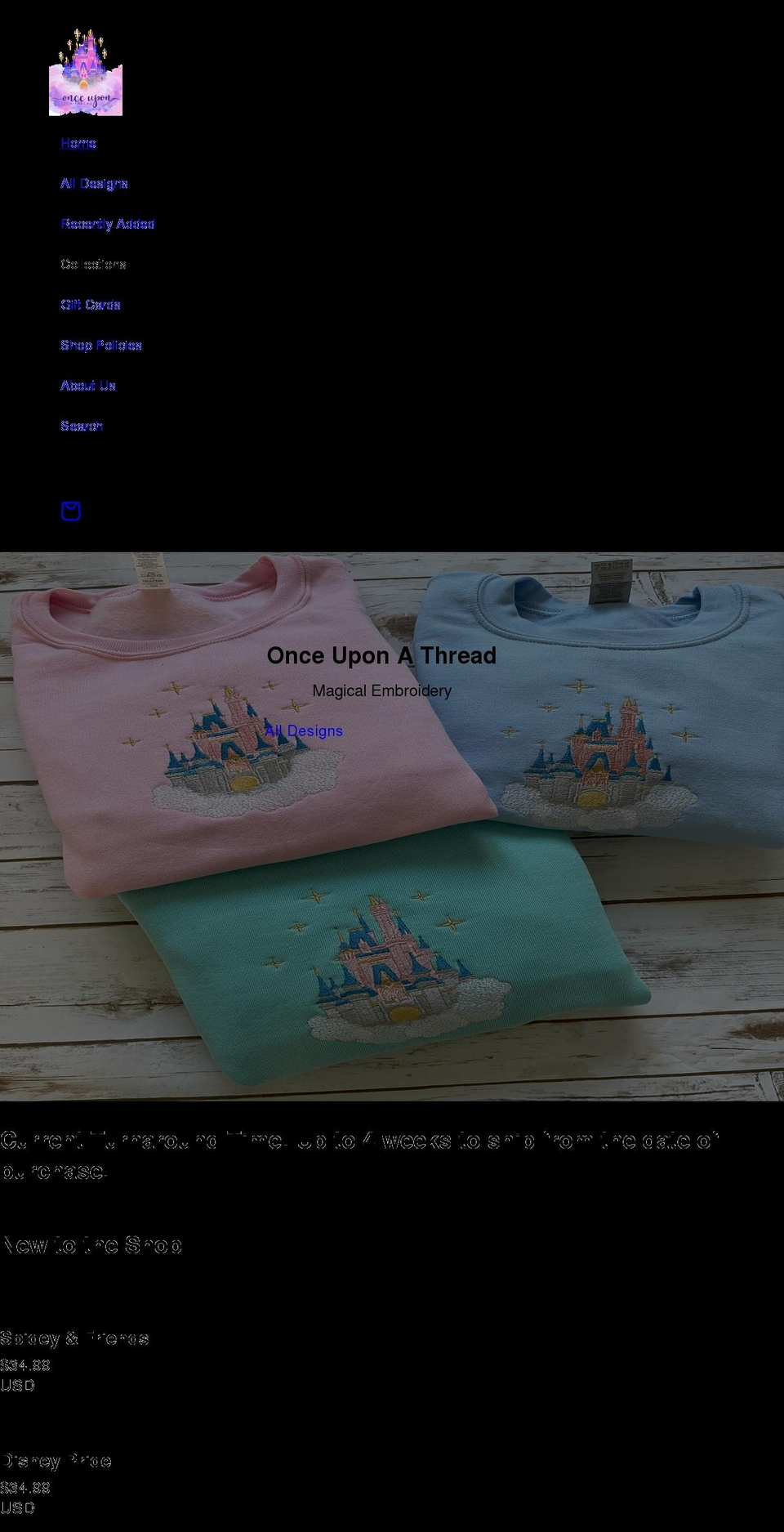 onceuponathreadshop.com shopify website screenshot
