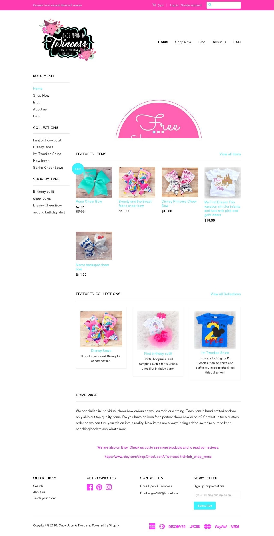 onceuponatwincessshop.com — Shopify storefront screenshot