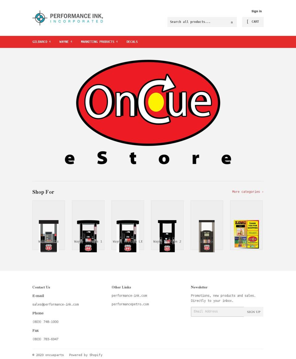 oncueparts.com shopify website screenshot