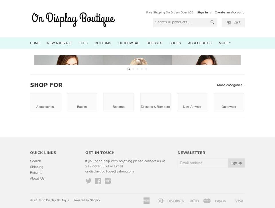 ondisplayboutique.com — Shopify storefront screenshot