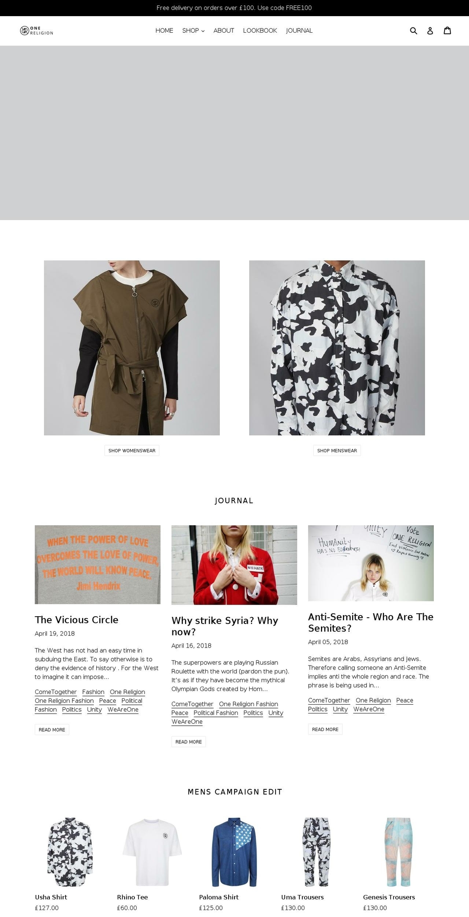 one-religion.com — Shopify storefront screenshot