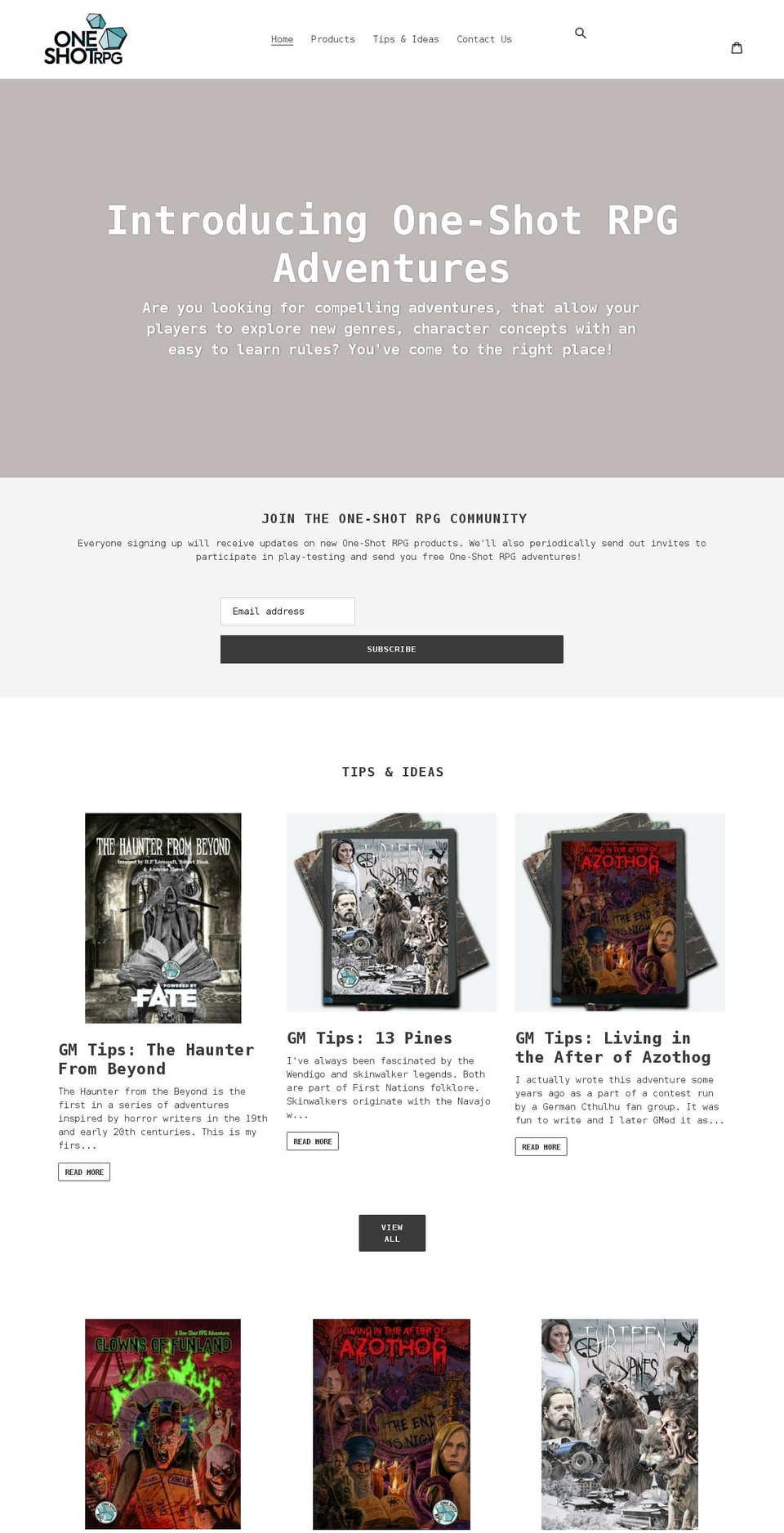 one-shot-rpg.myshopify.com shopify website screenshot