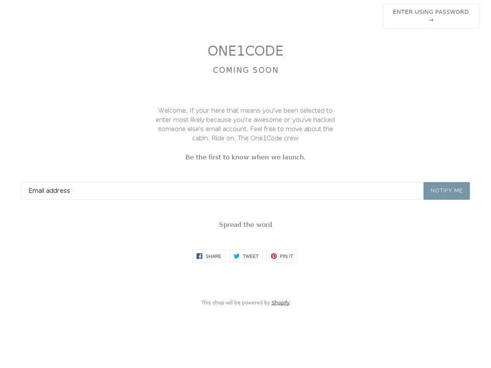 one1code.com shopify website screenshot