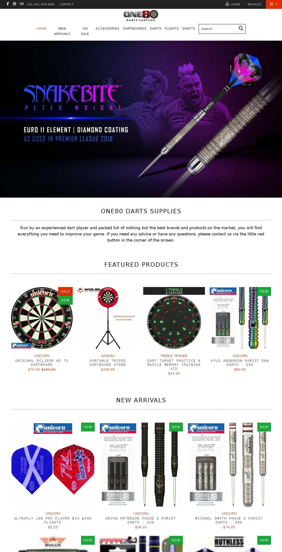 one80dartssupplies.com shopify website screenshot