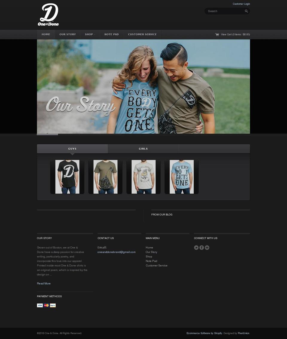 Technophile Shopify theme site example oneanddonebrand.com