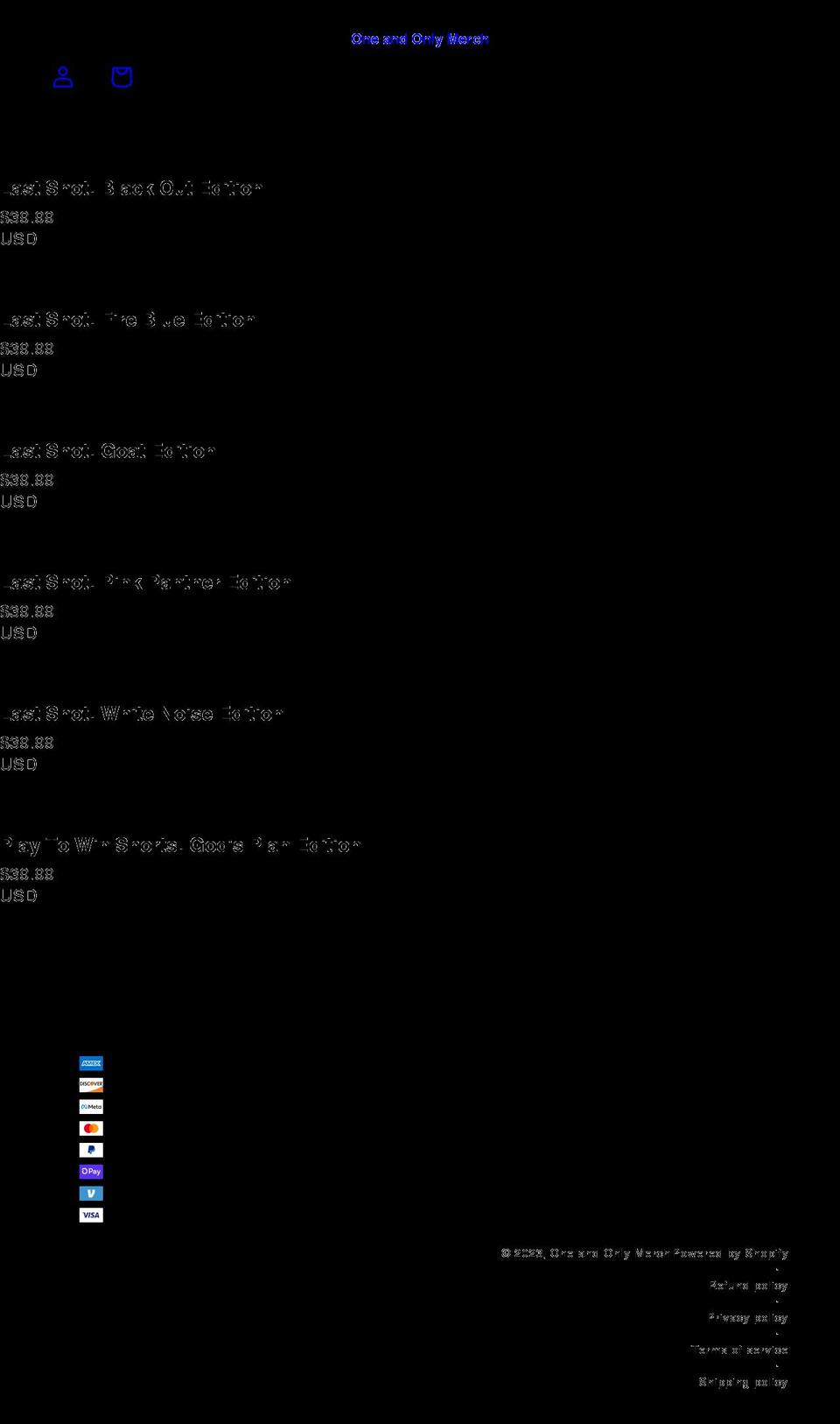 oneandonlymerch.com shopify website screenshot