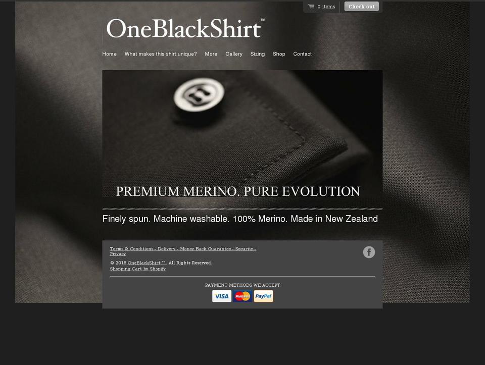 oneblackshirt.co.nz shopify website screenshot