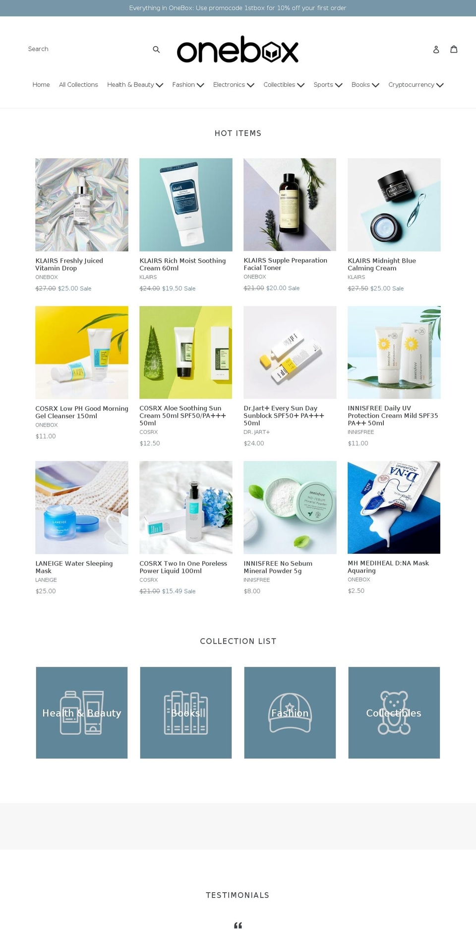 oneboxonline.com — Shopify storefront screenshot