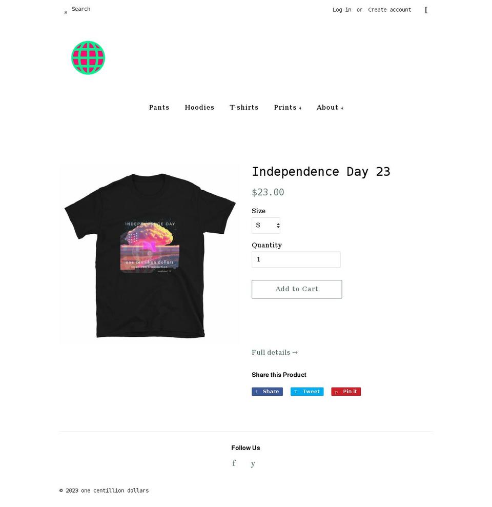 onecentilliondollars.com shopify website screenshot