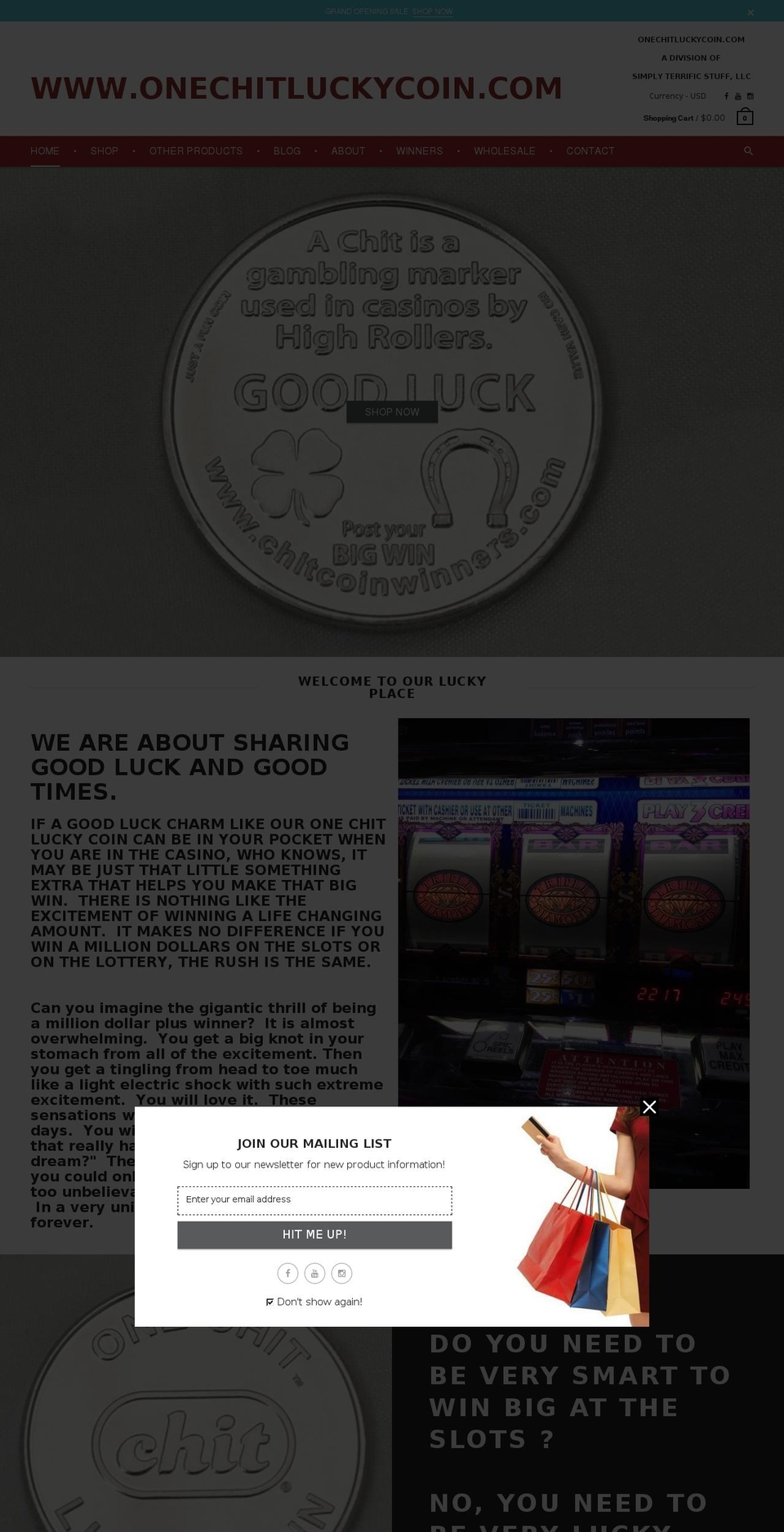 Gilco Shopify theme site example onechitluckycoin.com