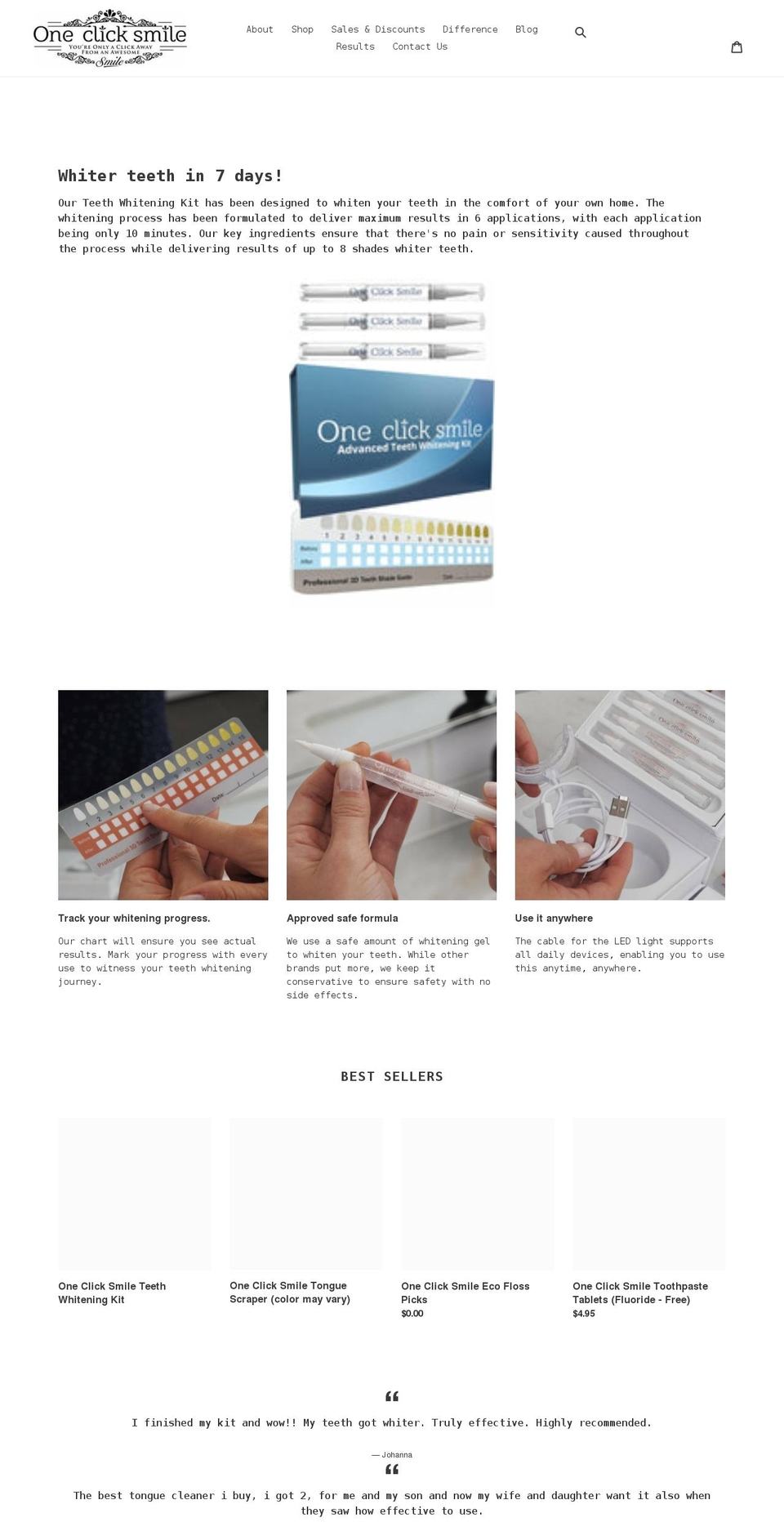 oneclicksmiles.com shopify website screenshot