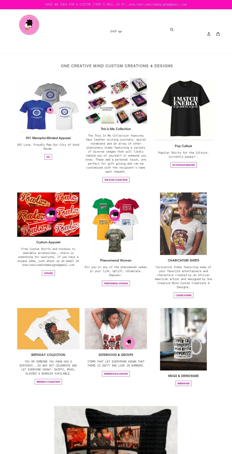 onecreativeminddesigns.com shopify website screenshot
