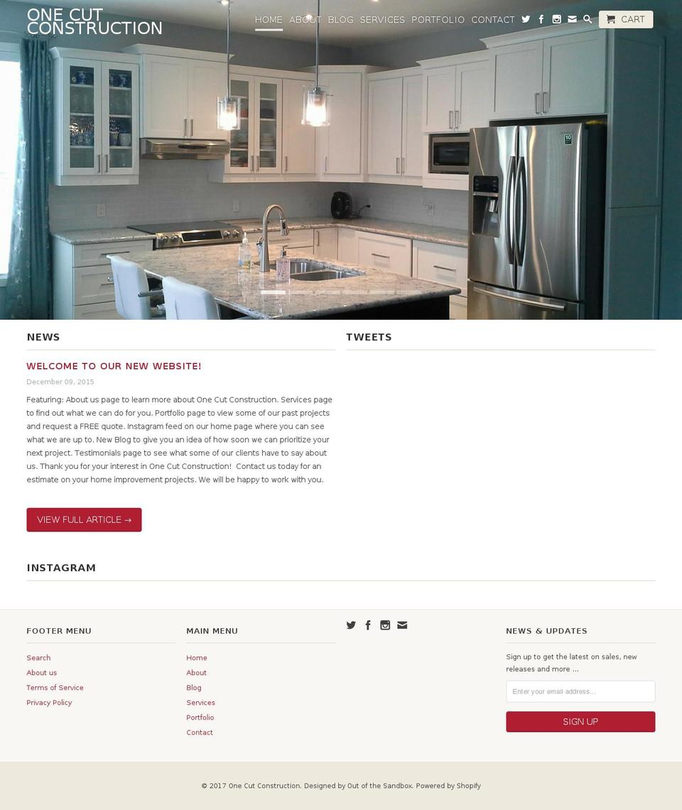 onecutconstruction.com shopify website screenshot