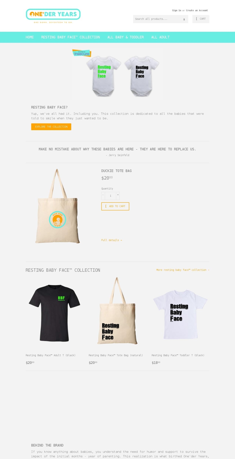 onederyears.com shopify website screenshot