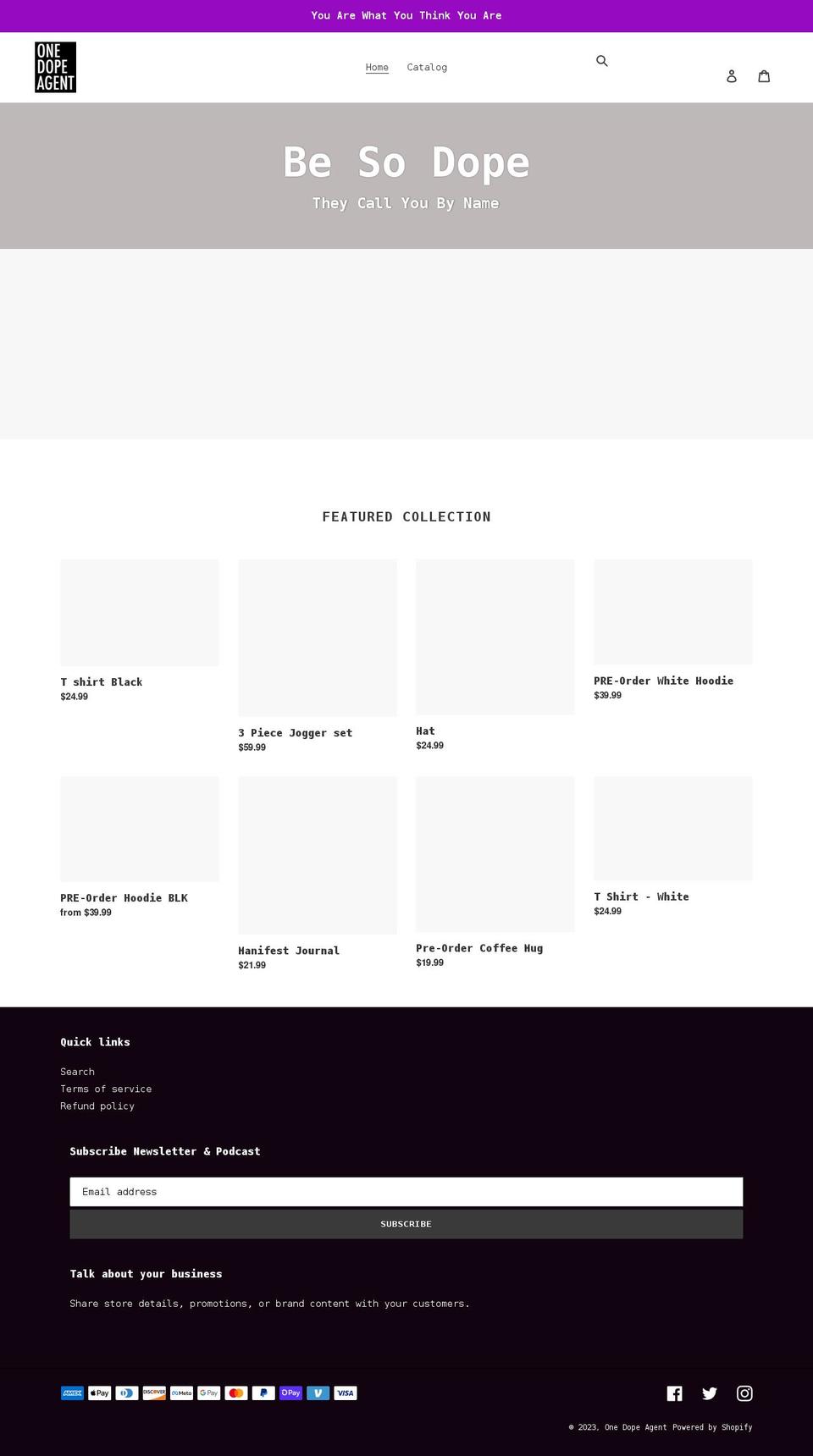 onedopeagent.com shopify website screenshot
