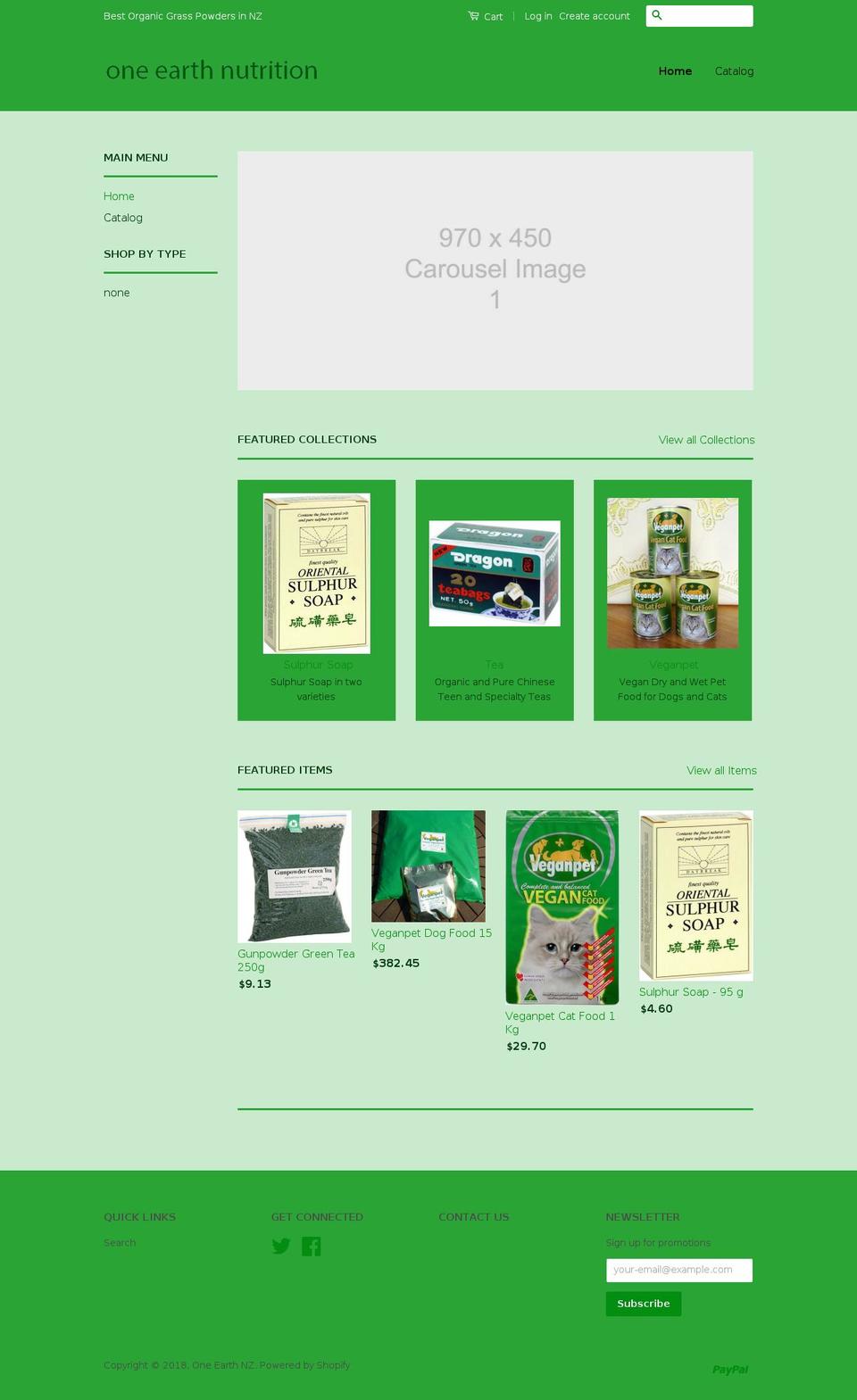 oneearthnutrition.com — Shopify storefront screenshot