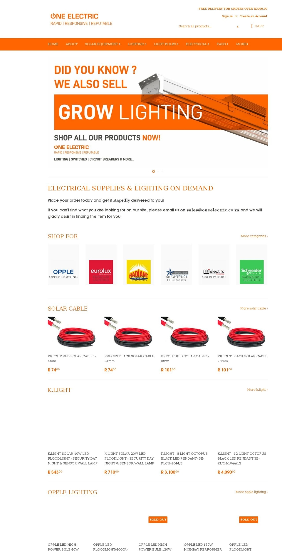 oneelectric.co.za shopify website screenshot