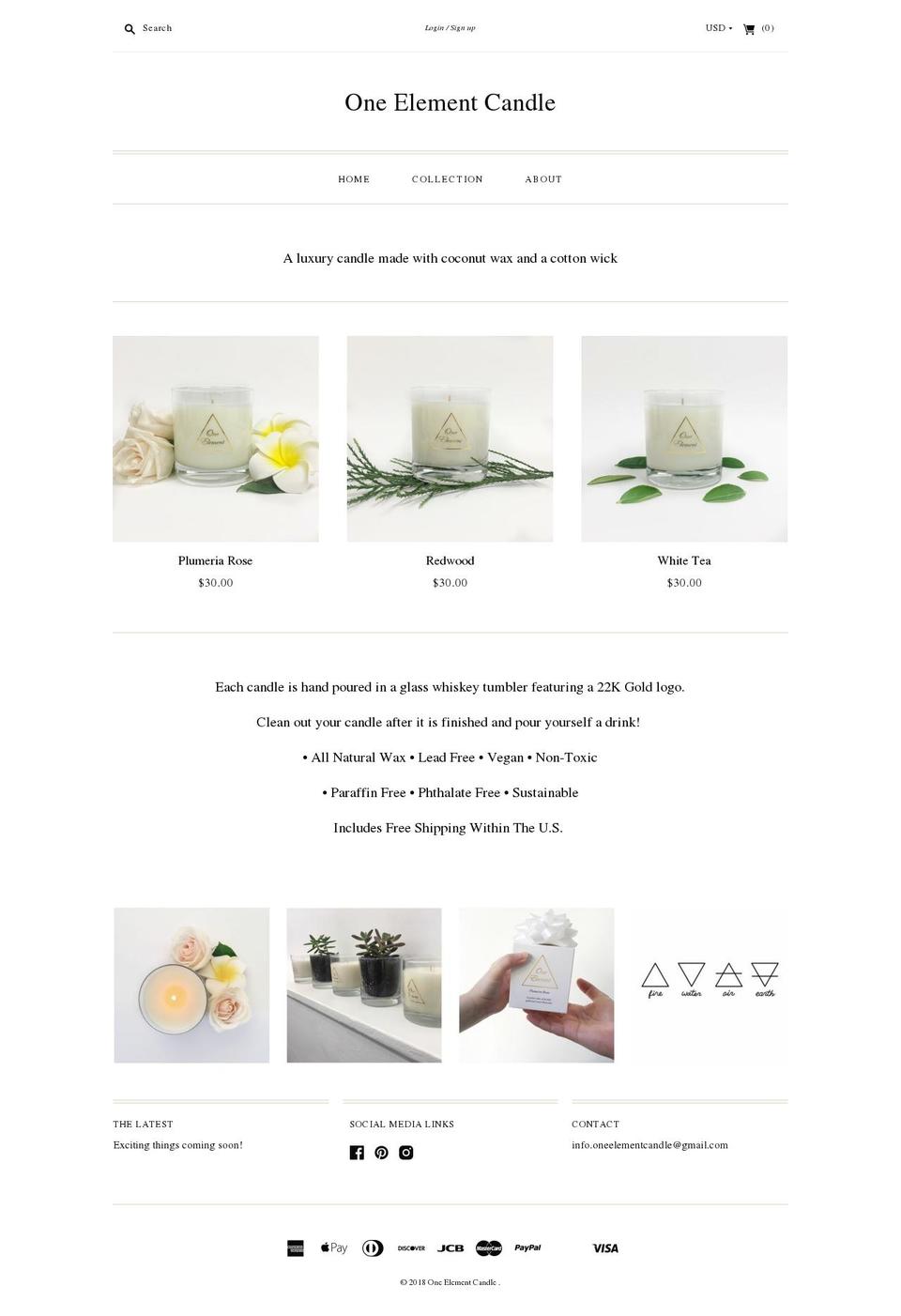 oneelementcandle.com shopify website screenshot