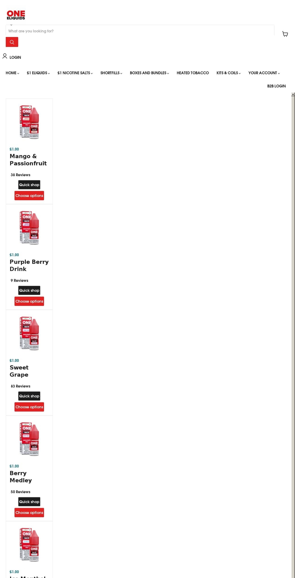 oneeliquids.com shopify website screenshot