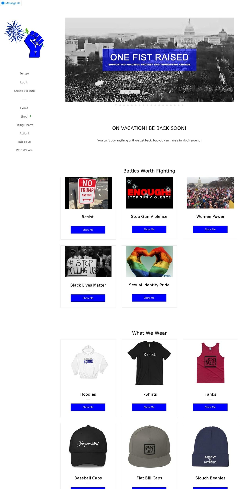 onefistraised.com — Shopify storefront screenshot