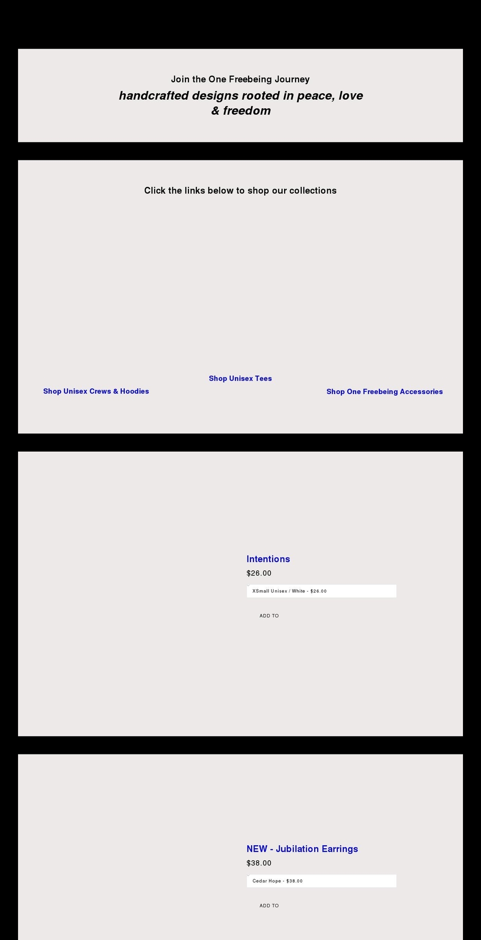 onefreebeing.com shopify website screenshot