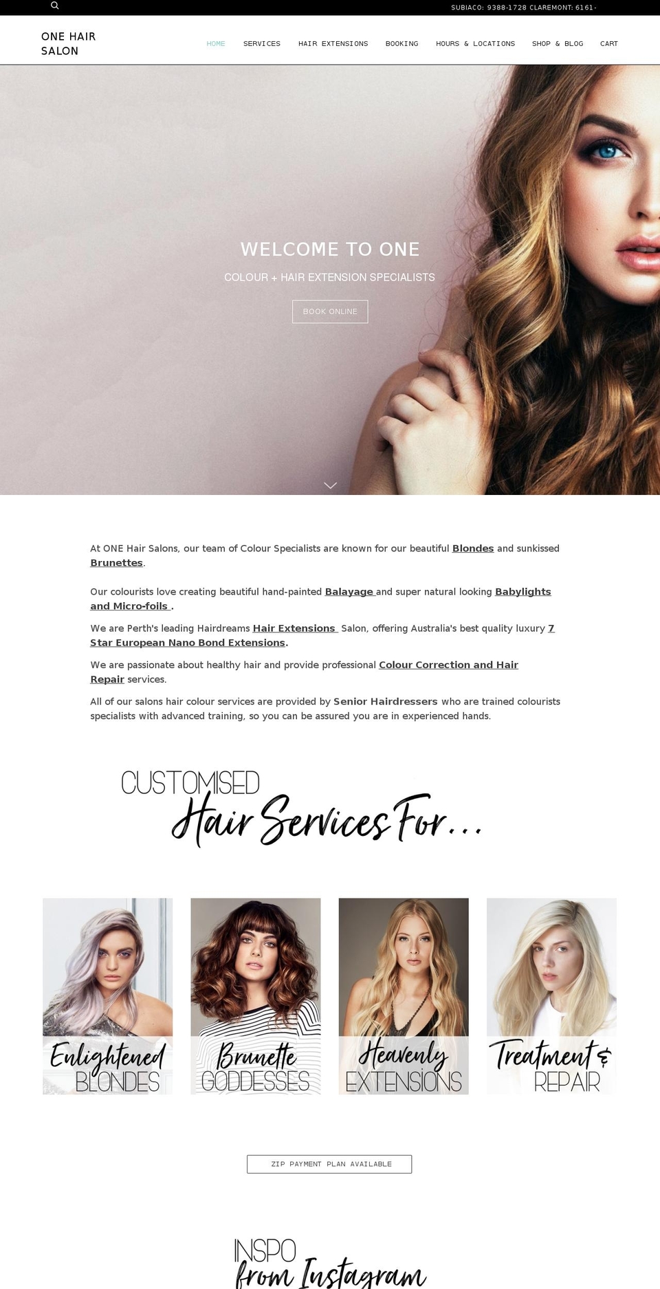 onehairsalon.com shopify website screenshot