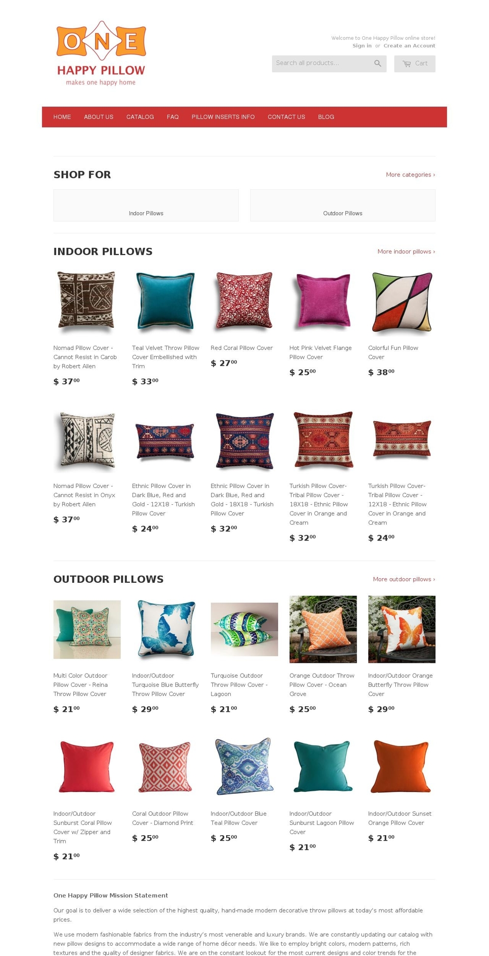 onehappypillow.com shopify website screenshot