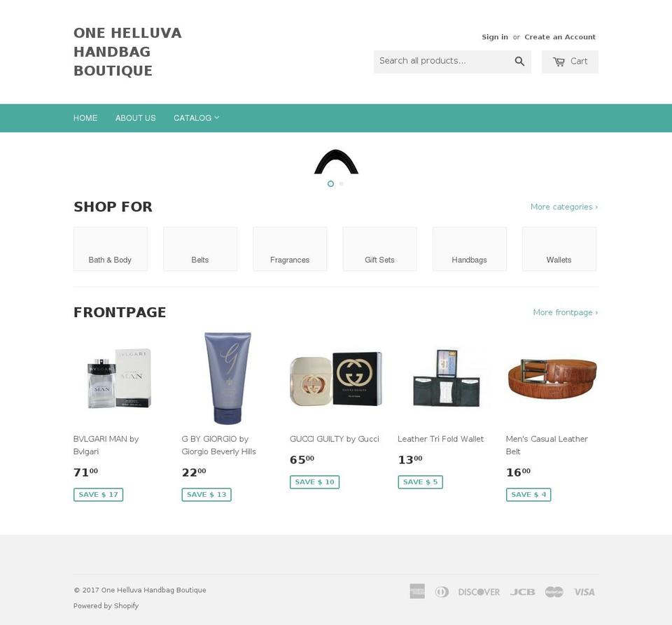 onehelluvahandbagboutique.com shopify website screenshot