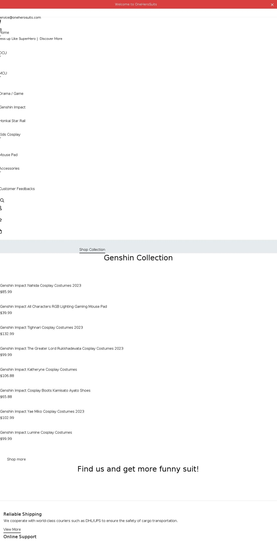 oneherosuits.com shopify website screenshot