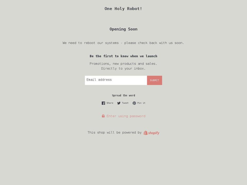 oneholyrobot.com shopify website screenshot